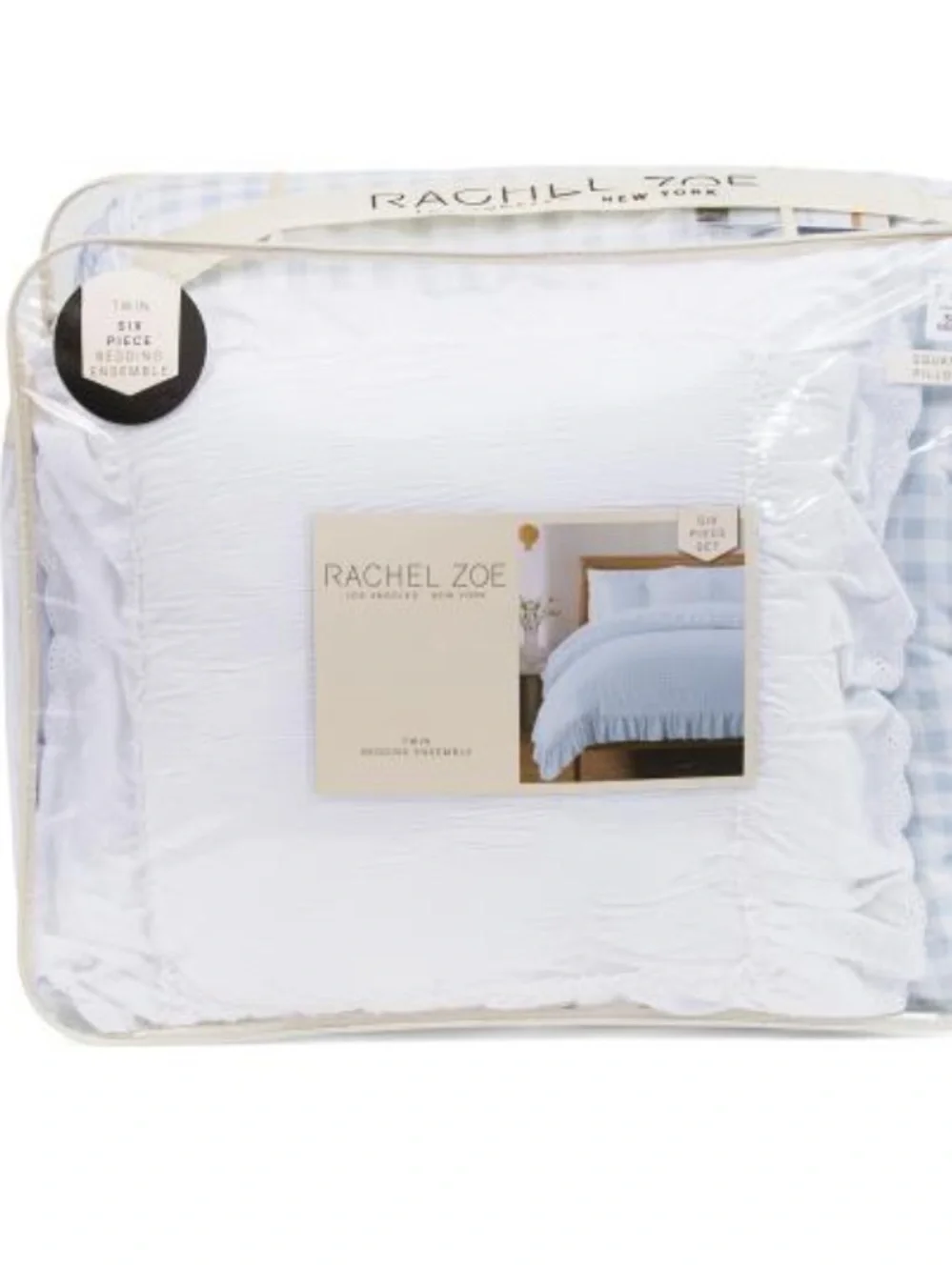 Rachel Zoe Ruffled Trim Comforter Set, blue /white